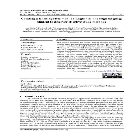Creating a learning style map for English as a foreign language student to di...