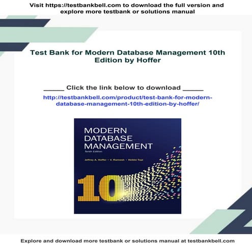 Test Bank for Modern Database Management 10th Edition by Hoffer | PDF