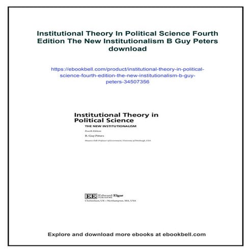 Institutional Theory In Political Science Fourth Edition The New Institutiona...