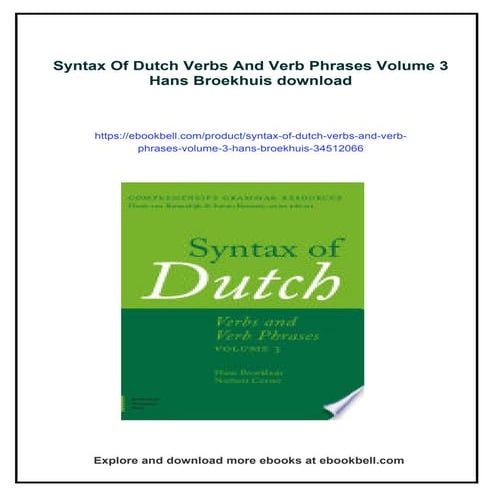 Syntax Of Dutch Verbs And Verb Phrases Volume 3 Hans Broekhuis | PDF