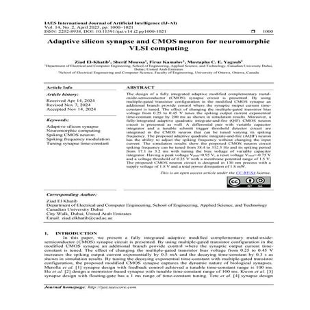 Adaptive silicon synapse and CMOS neuron for neuromorphic VLSI ...