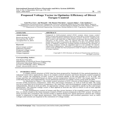 Proposed Voltage Vector to Optimize Efficiency of Direct Torque Control