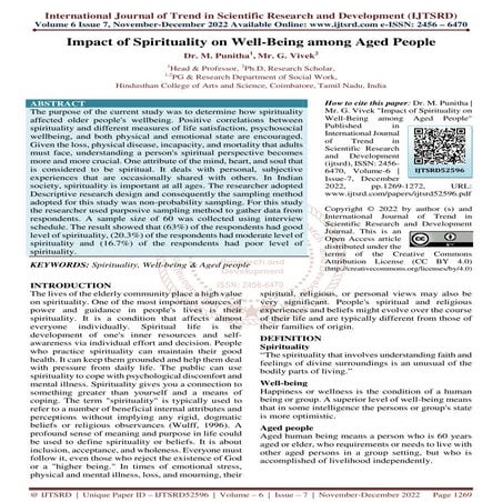Impact of Spirituality on Well Being among Aged People | PDF