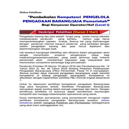 Silabus Pelatihan_Pembekalan Kompetensi PENGELOLA PENGADAAN Barang & Jasa Pem...