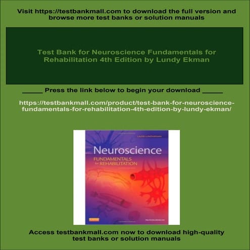 Test Bank for Neuroscience Fundamentals for Rehabilitation 4th Edition by Lun...