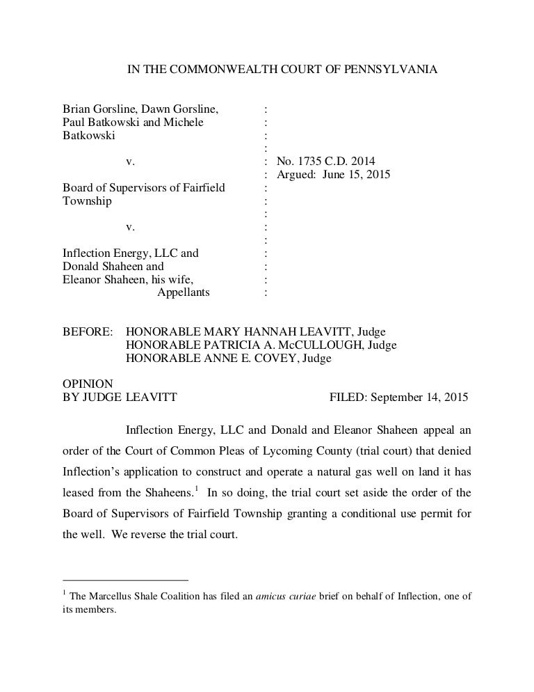PA Commonwealth Court Decision Gorsline V Board Of Supervisors