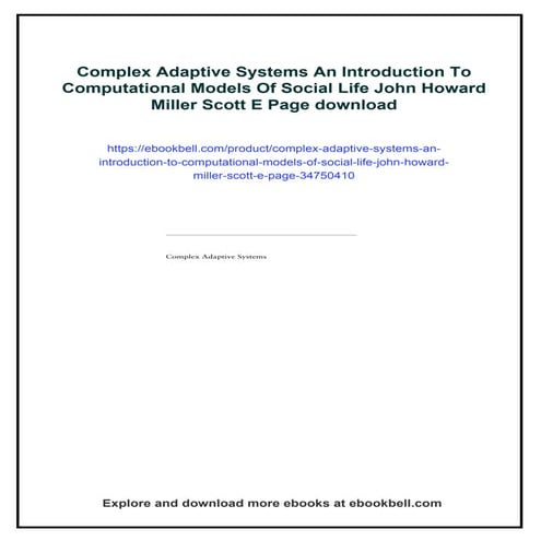 Complex Adaptive Systems An Introduction To Computational Models Of Social Li...