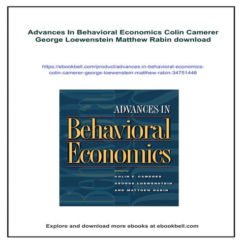 Advances In Behavioral Economics Colin Camerer George Loewenstein ...