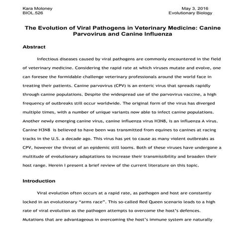 The Evolution of Viral Pathogens in Veterinary Medicine: Canine Parvovirus an...