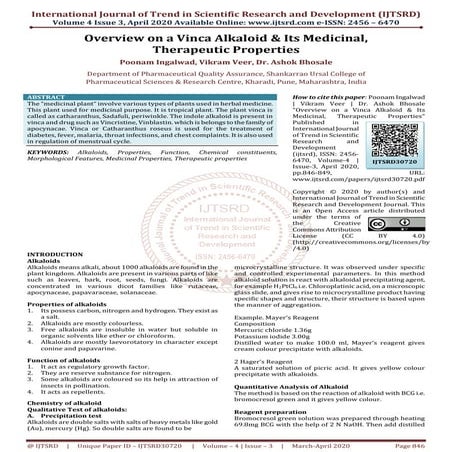 Overview on a Vinca Alkaloid and Its Medicinal, Therapeutic Properties ...