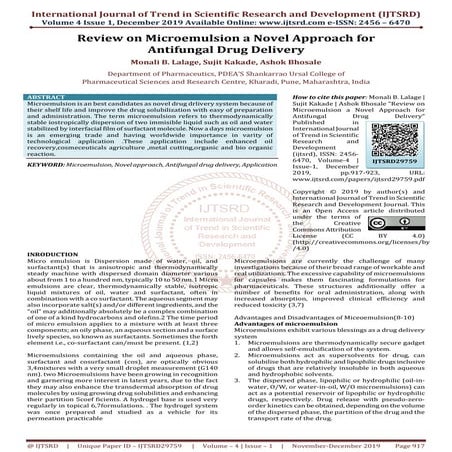 Review on Microemulsion a Novel Approach for Antifungal Drug Delivery | PDF