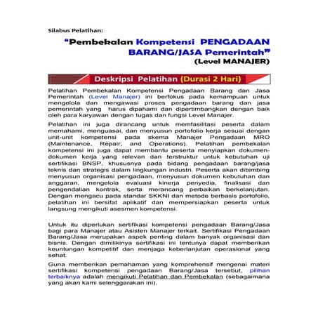 Silabus Pelatihan_Pembekalan Kompetensi PENGADAAN Barang & Jasa Pemerintah (L...