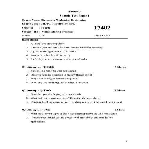 Manufacturing process-II Question papers | PDF