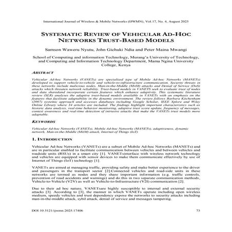 Systematic Review of Vehicular Ad-Hoc Networks Trust-Based Models | PDF