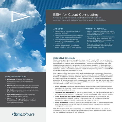 BSM for Cloud Computing