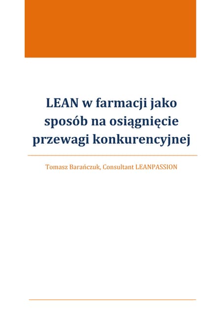 LEAN w farmacji | PDF | Logistics | Business