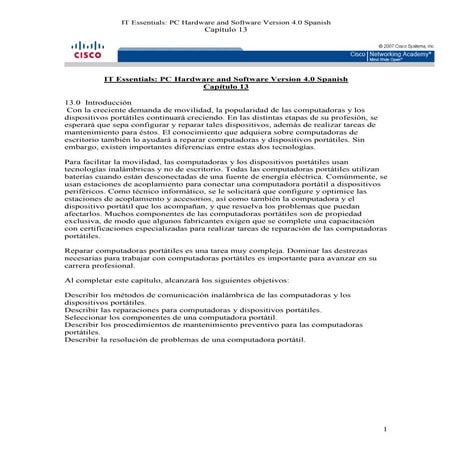 capitulo-13-it-essentials-pc-hardware-and-software-version-40-spanish | PDF