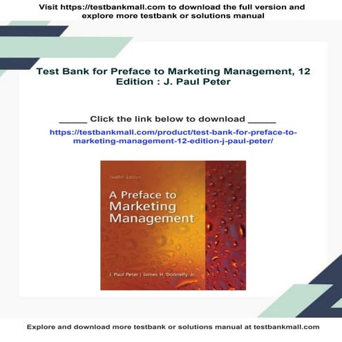 Test Bank for Preface to Marketing Management, 12 Edition : J. Paul ...