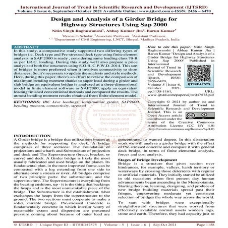 Design and Analysis of a Girder Bridge for Highway Structures Using Sap 2000