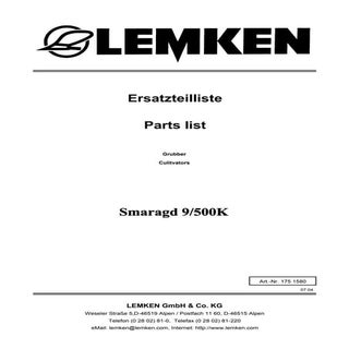 Lemken Smaragd 9/500K parts catalog 