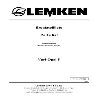 Lemken vari-opal 5 parts catalog 