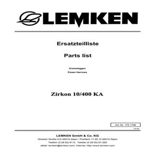 Lemken zirkon 10-400 KA parts catalog