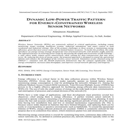 Dynamic Low-Power Traffic Pattern for Energy-Constrained Wireless Sensor Netw...