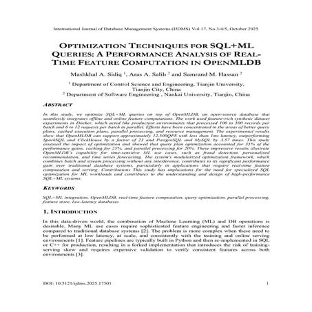 OPTIMIZATION TECHNIQUES FOR SQL+ML QUERIES: A PERFORMANCE ANALYSIS OF REALTIM...