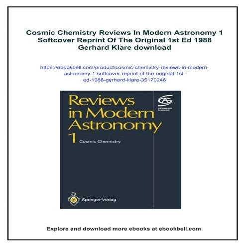 Cosmic Chemistry Reviews In Modern Astronomy 1 Softcover Reprint Of The Origi...