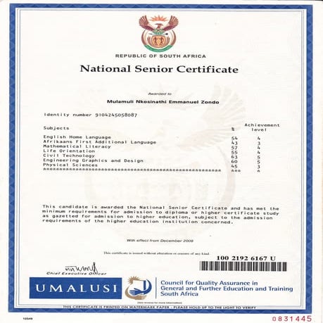 Matriccertificate