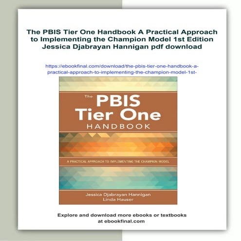 The PBIS Tier One Handbook A Practical Approach to Implementing the Champion ...