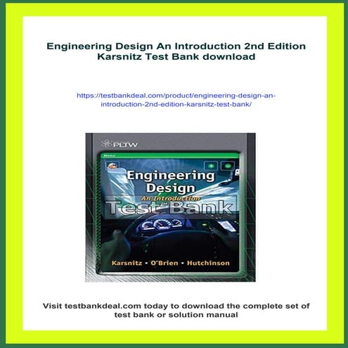 Engineering Design An Introduction 2nd Edition Karsnitz Test Bank | PDF
