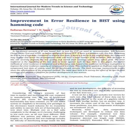 Improvement in Error Resilience in BIST using hamming code