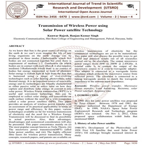 Transmission of Wireless Power using Solar Power satellite Technology