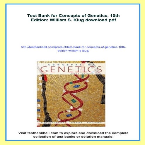 Test Bank for Concepts of Genetics, 10th Edition: William S. Klug | PDF