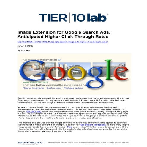 Image Extension for Google Search Ads, Anticipated Higher Click-Through Rates 