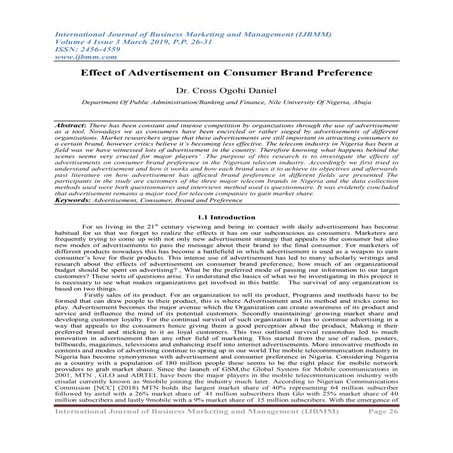 Effect of Advertisement on Consumer Brand Preference