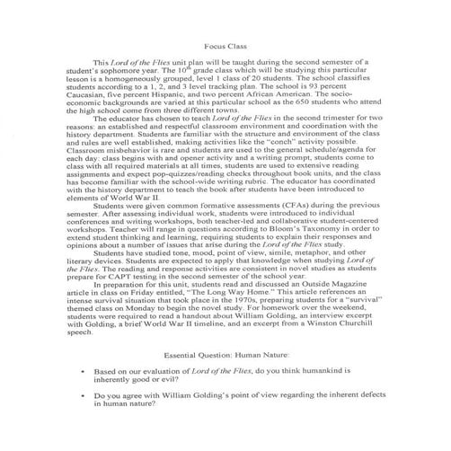 Lord of the Flies UNIT PLAN