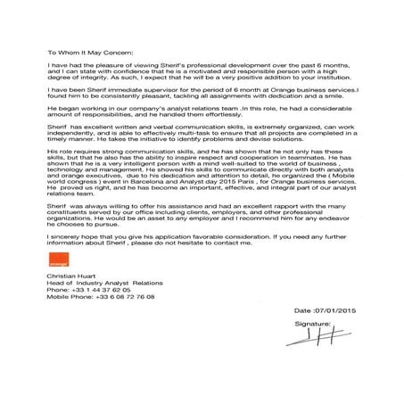 Letter of recomendation