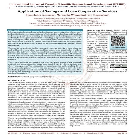 Application of Savings and Loan Cooperative Services