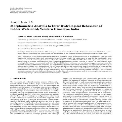 Morphometry and Hydrology relationship in Lidder valley