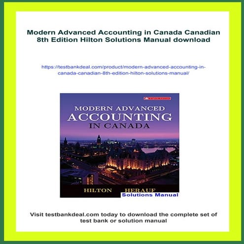 Modern Advanced Accounting in Canada Canadian 8th Edition Hilton ...