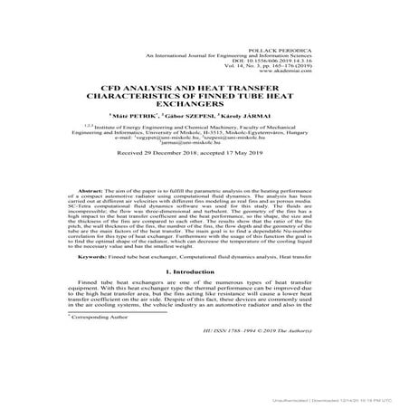 CFD ANALYSIS AND HEAT TRANSFER CHARACTERISTICS OF FINNED TUBE HEAT ...