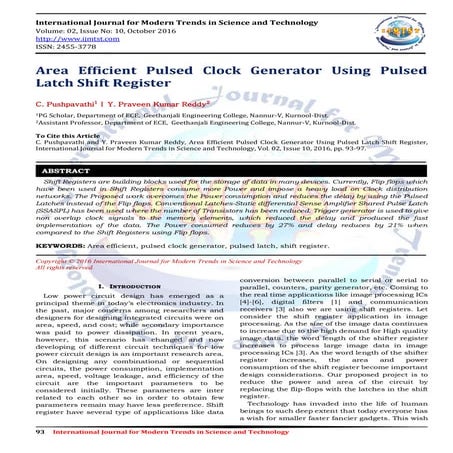 Area Efficient Pulsed Clock Generator Using Pulsed Latch Shift Register