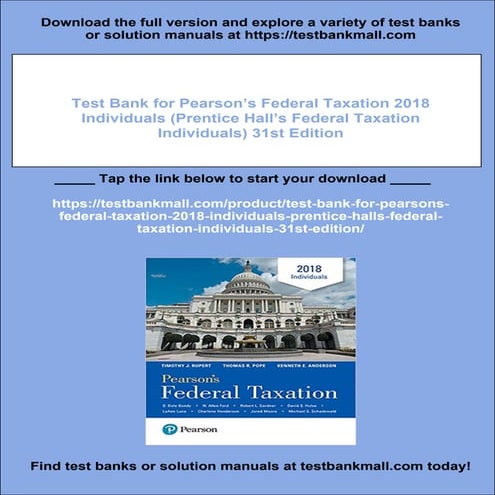 Test Bank for Pearson’s Federal Taxation 2018 Individuals (Prentice Hall’s Fe...