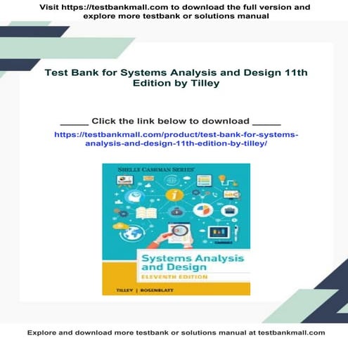 Test Bank for Systems Analysis and Design 11th Edition by Tilley | PDF