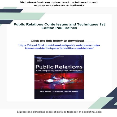 Public Relations Conte Issues and Techniques 1st Edition Paul Baines