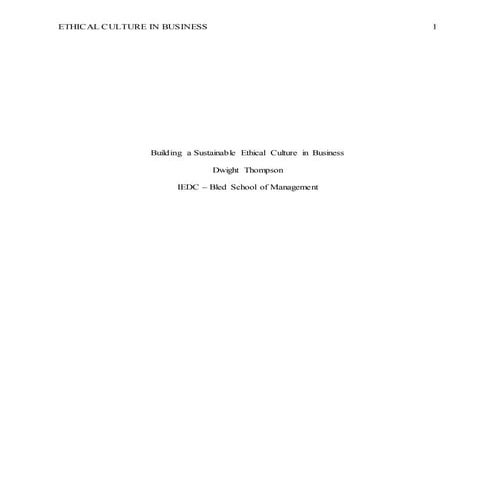 Building a Sustainable Ethical Culture in Business_Dwight Thompson