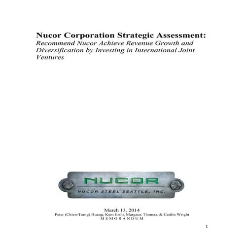 MGMT E-5000 Group 6 NuCor Corporation Strategic Assessment