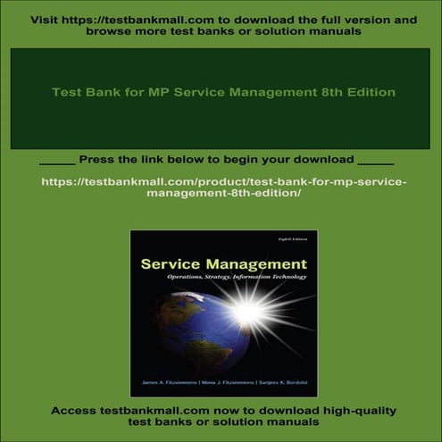 Test Bank for MP Service Management 8th Edition | PDF